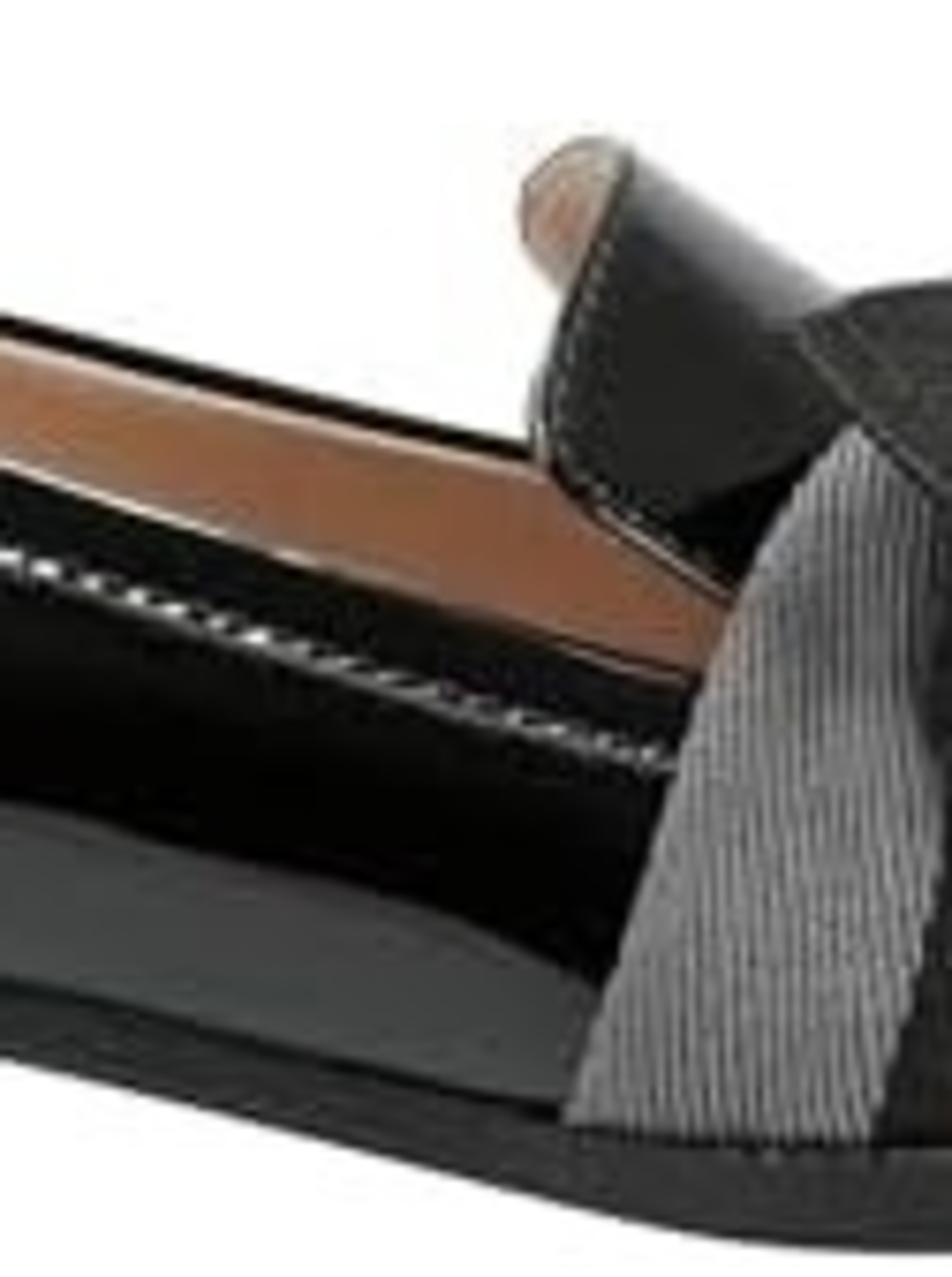 Bandolino Black Patent Loafers with Gray Bow Accent